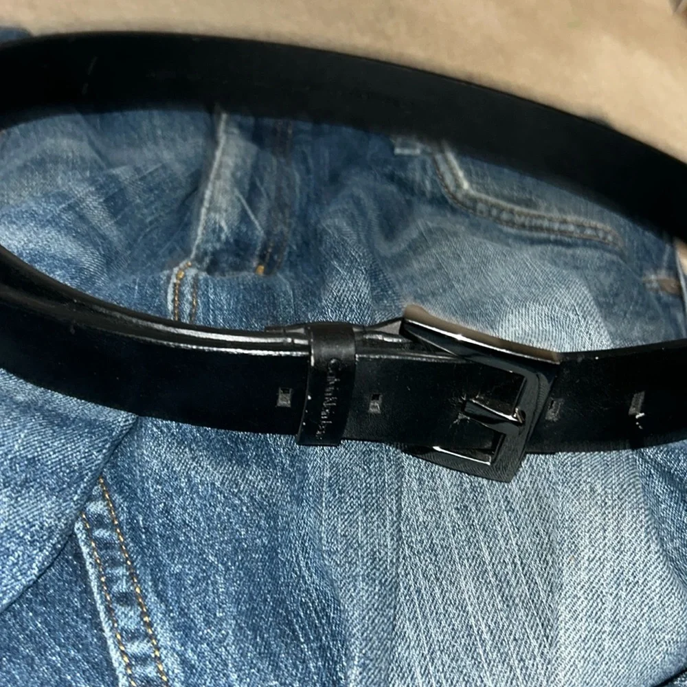 Calvin Klein Jeans Faux Leather Belt Sz Medium Blk Silver Buckle